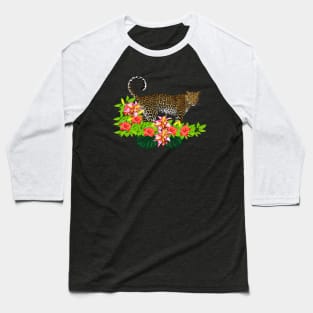 Tropical Jaguar Cat Floral theme Baseball T-Shirt